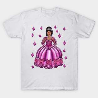 Princess -  Black Curly Afro Princess in purple with stars i  ! beautiful  light brown black girl with Afro hair, brown eyes and light brown skin. Hair love ! T-Shirt